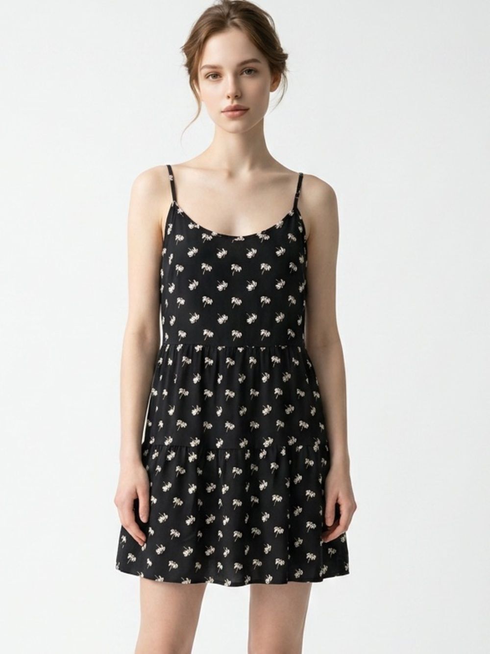 CHARMING CHARLIE | Black Daisy Print Dress Cut Out Back Women’s Size Large